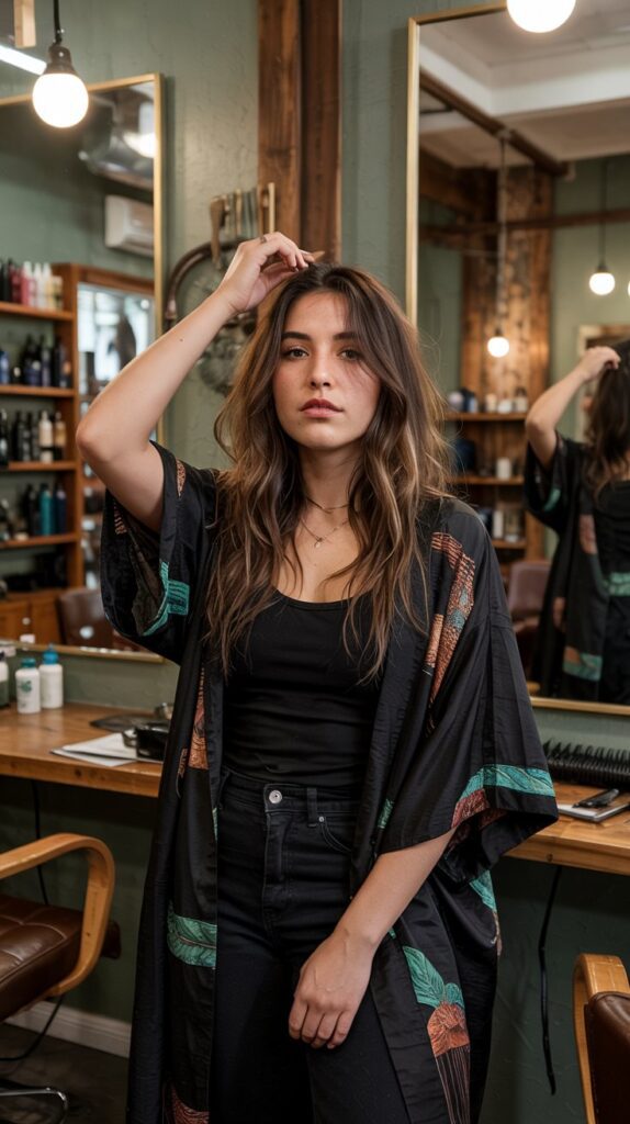 Black Kimono Over Black Cami and Jeans