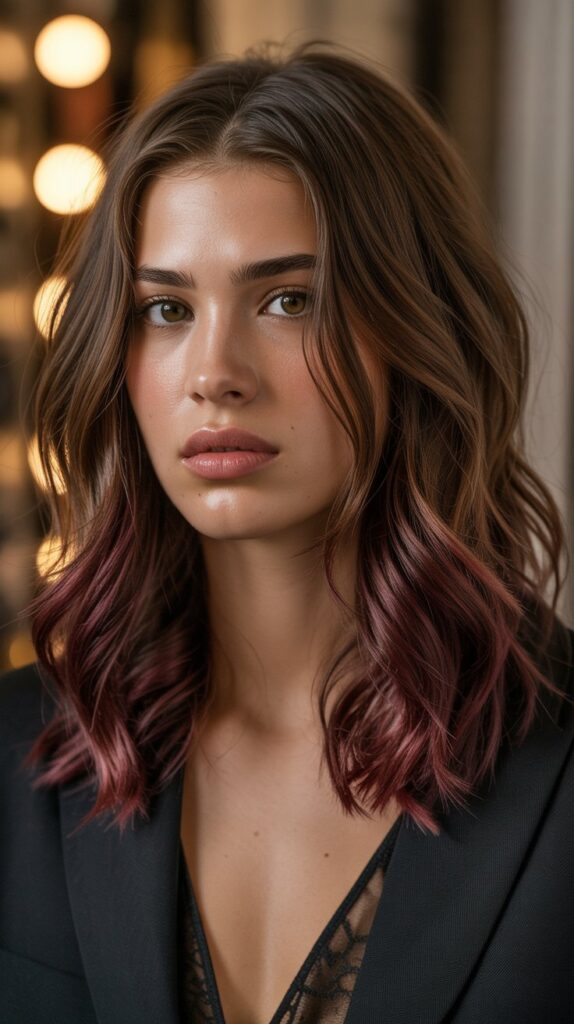 36 Gorgeous Lowlights for Medium Length Brown Hair on Brunettes 9 Burgundy Undertones