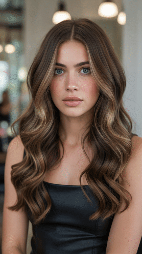 Warm Caramel Lowlights on Ash Brown Waves