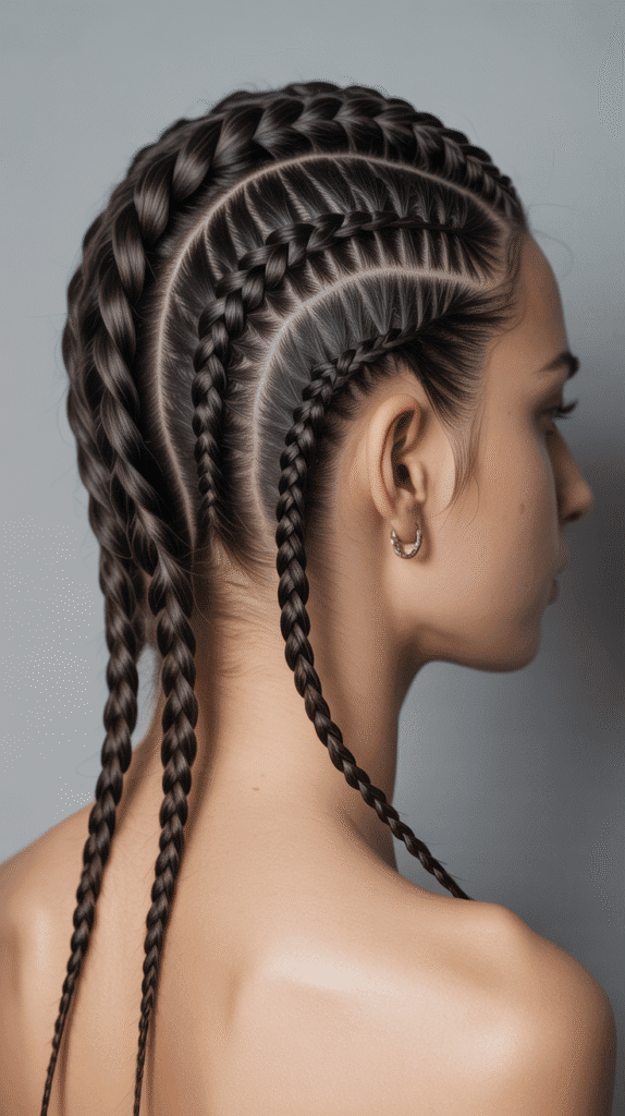 30 Winter Hair Braids Inspired by Aespa 24 Asymmetric Triple Braid