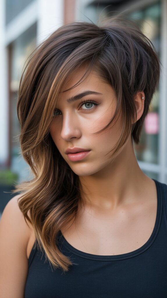 30 Caramel Highlights on Layered Brown Hair 29 Caramel Highlights on Asymmetrical Layers