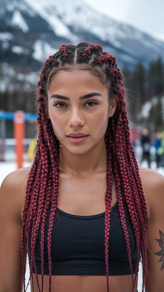 Boxer Braids with Burgundy Ombre