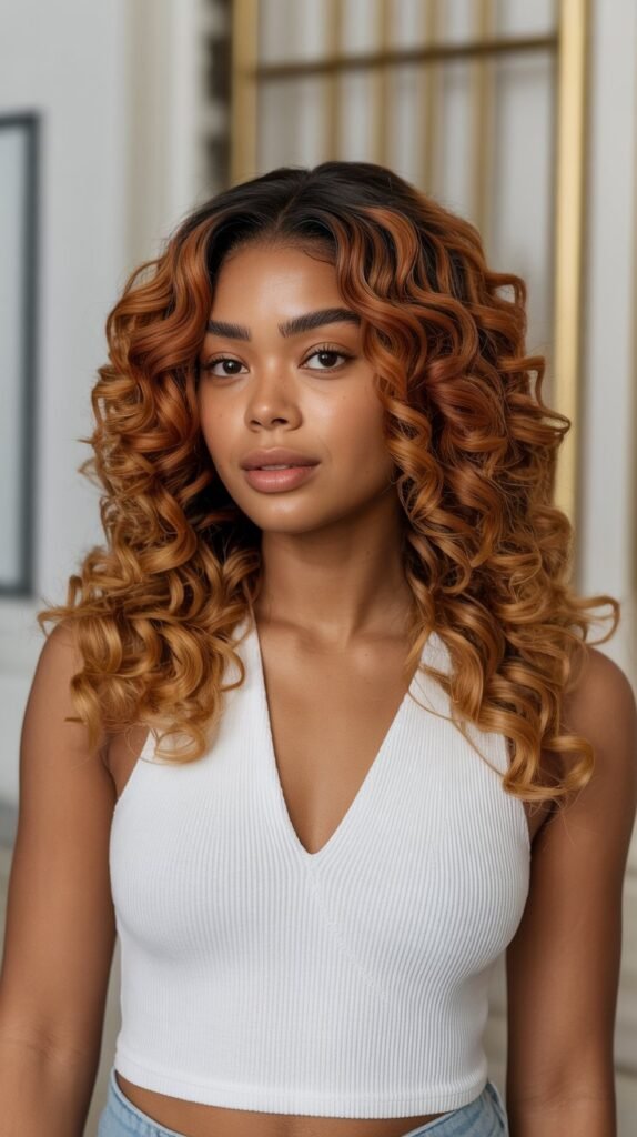 Auburn Ombre Voluminous Curls Half-Up