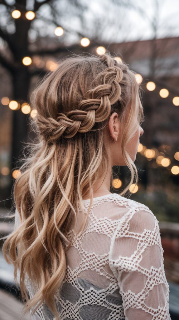 27 Trendy Winter Hair Braid Styles to Try 16 Braided Half-Up Half-Down