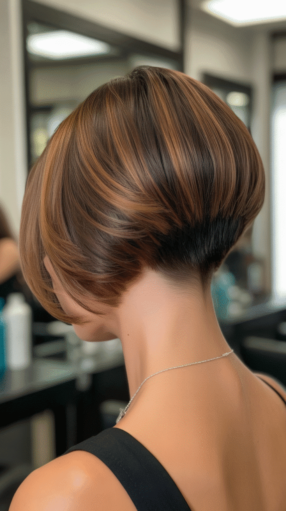 Best 27+ Inspiring Back View Stacked Inverted Bob Haircut Ideas 1 Classic Stacked Inverted Bob with Dramatic Graduation