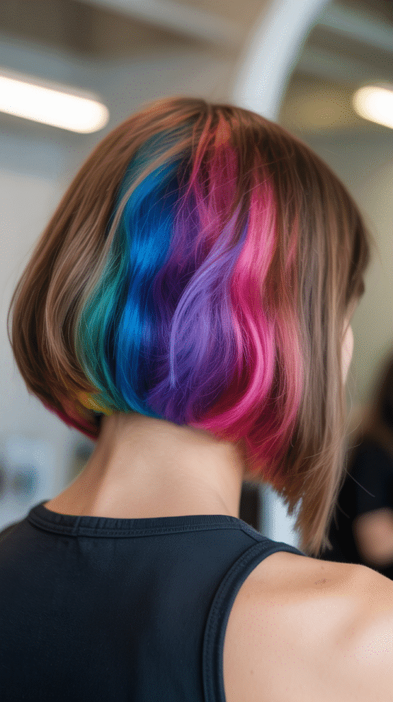 33 Stylish Back View Inverted Bob Haircut Ideas You'll Love 13 Inverted Bob with Hidden Rainbow Colors