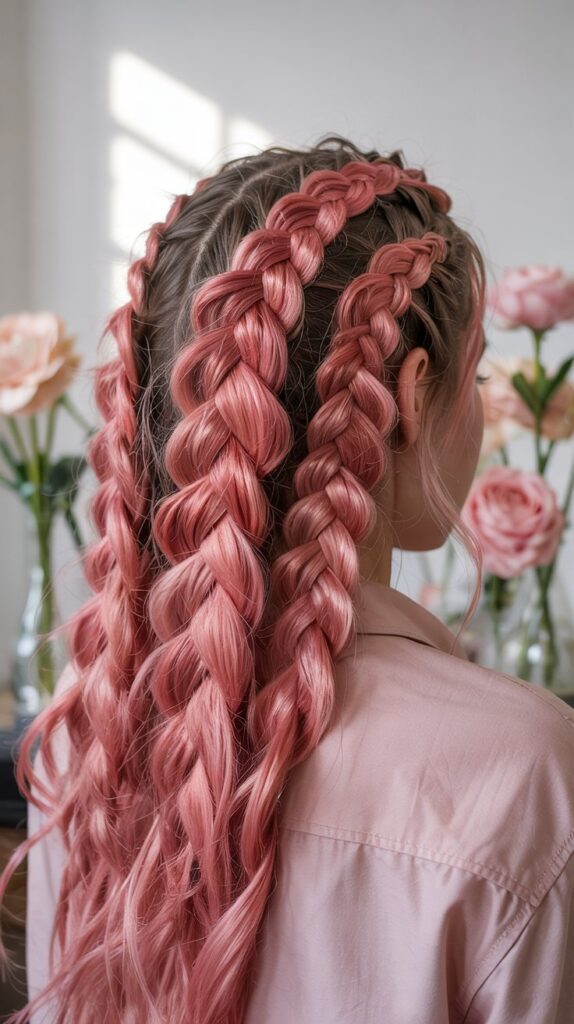 27 Beautiful Winter Hair Braid Color Inspirations 23 Peach Rose Ladder Braids