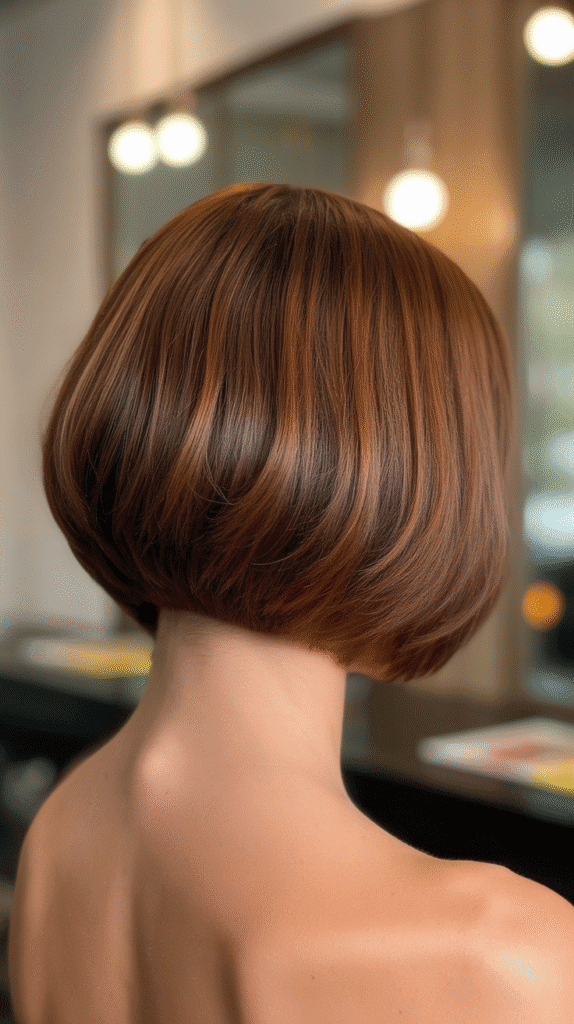 Best 27+ Inspiring Back View Stacked Inverted Bob Haircut Ideas 5 Rounded Stacked Bob with Soft Graduation