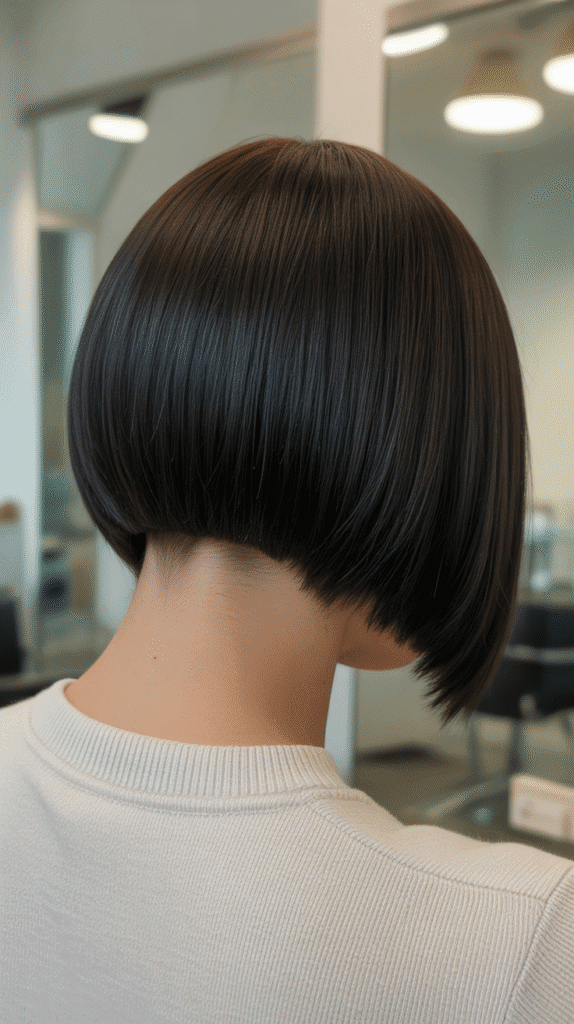 Best 27+ Inspiring Back View Stacked Inverted Bob Haircut Ideas 16 Sleek Stacked Bob with Glass Hair Finish