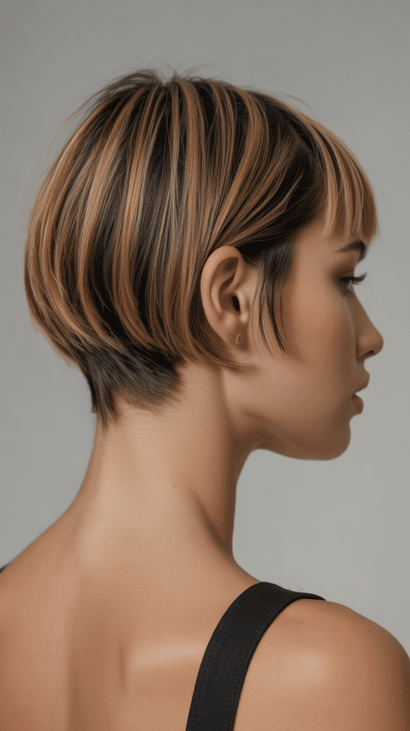 Best 27+ Inspiring Back View Stacked Inverted Bob Haircut Ideas 17 Stacked Bob with Micro Fringe