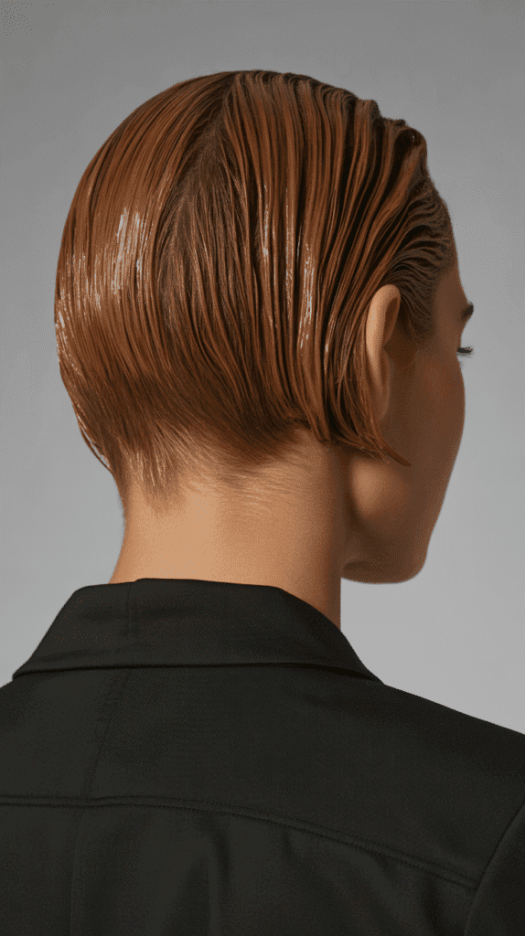 Best 27+ Inspiring Back View Stacked Inverted Bob Haircut Ideas 26 Stacked Bob with Wet Look Styling