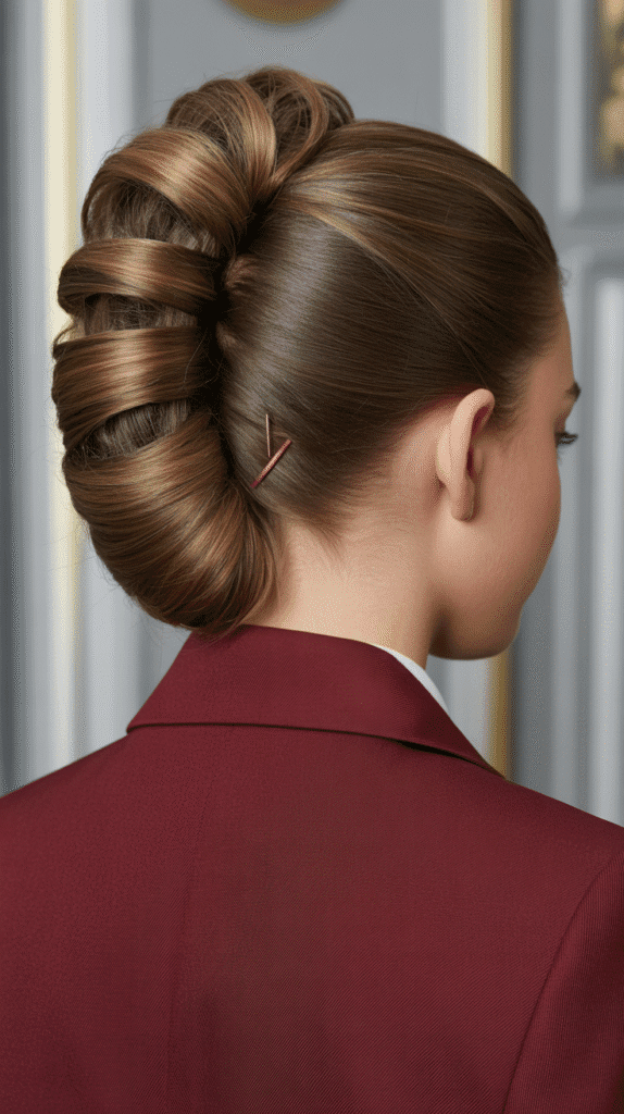 27 Elegant Cute Winter Updo Hairstyles for School 4 French Twist with Modern Volume