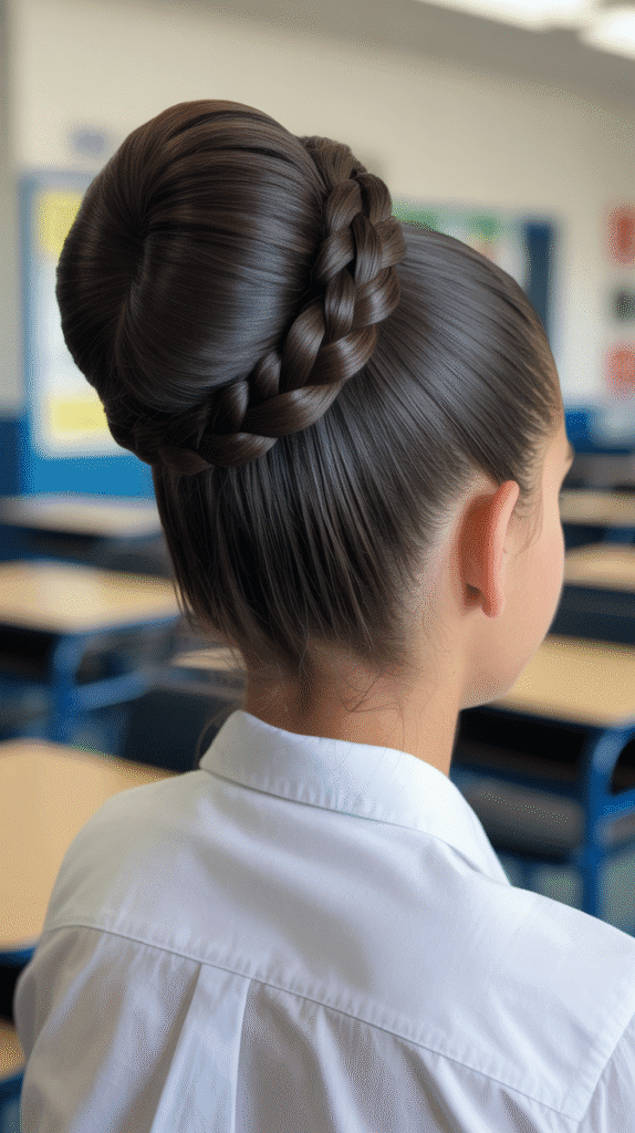 27 Elegant Cute Winter Updo Hairstyles for School 9 Braided Sock Bun