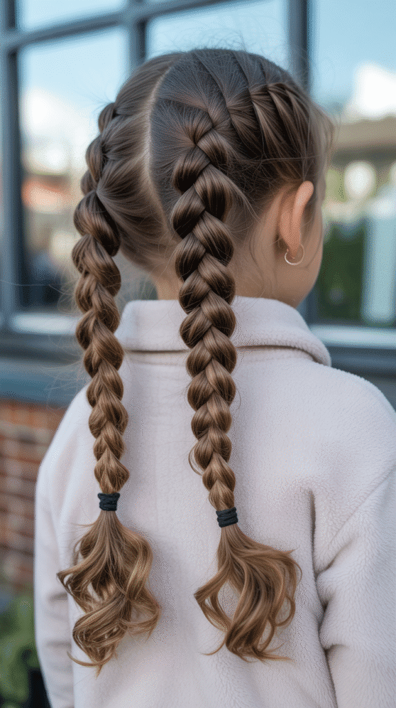 33 Cute Winter Hair Braids for Kids 28 Triple Braid Ponytail