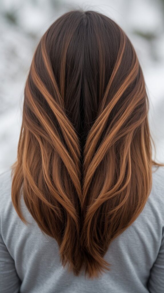 30 Caramel Highlights on Layered Brown Hair 17 Caramel Highlights on V-Cut Layers