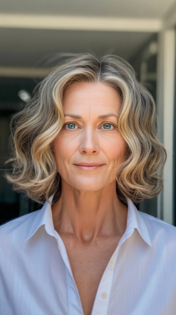 Top 30+ Medium Length Hairstyles for Thin Fine Hair Over 50 28 Wavy Lob with Middle Part