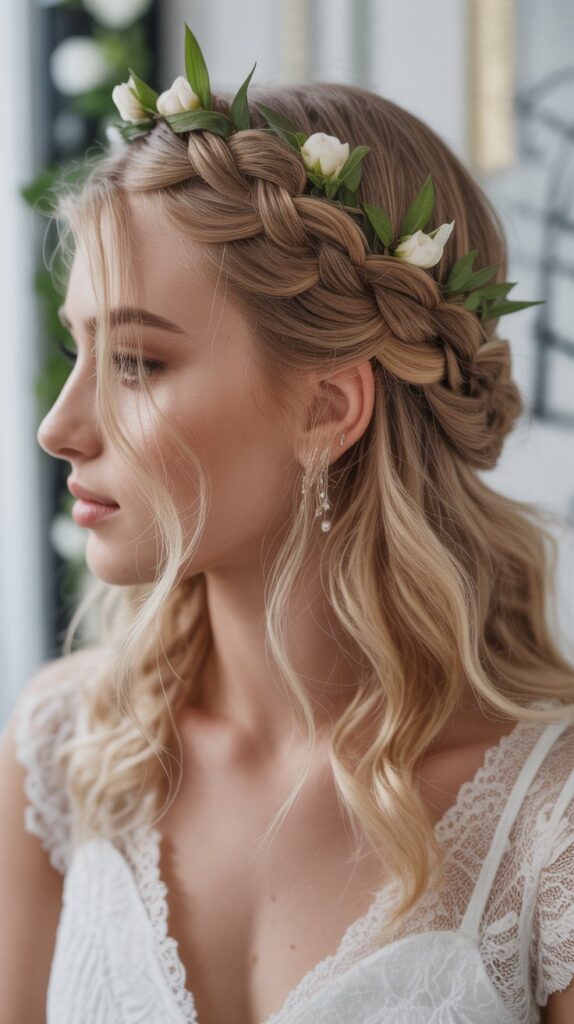 Top 27+ Half-Up Half-Down Prom Hairstyles 3 Braided Crown Half-Up Style
