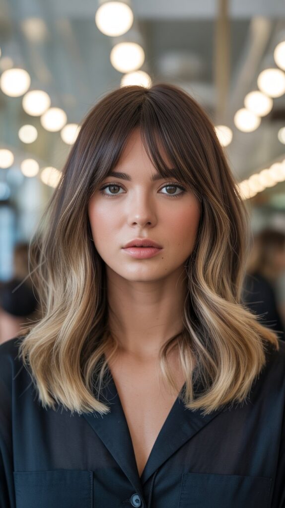 Long Bob with Side Part and Swoopy Curtain Bangs