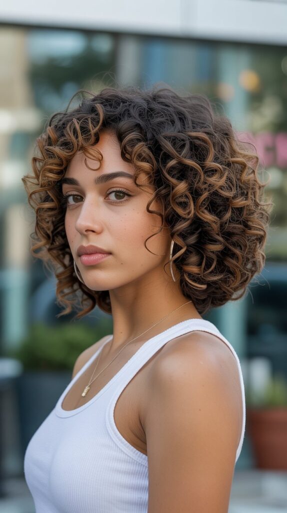 33 Chic Balayage Angled Bob Hairstyles 19 Balayage Bob for Curly Hair