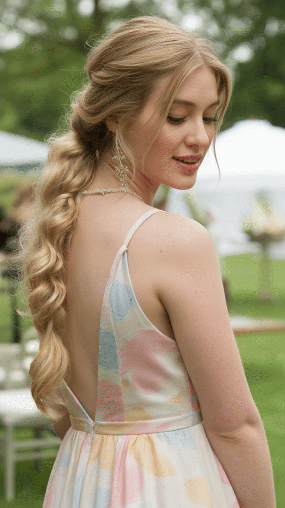 27+ Easy Wedding Guest Hairstyles for Long Hair 9 Fishtail Side Ponytail