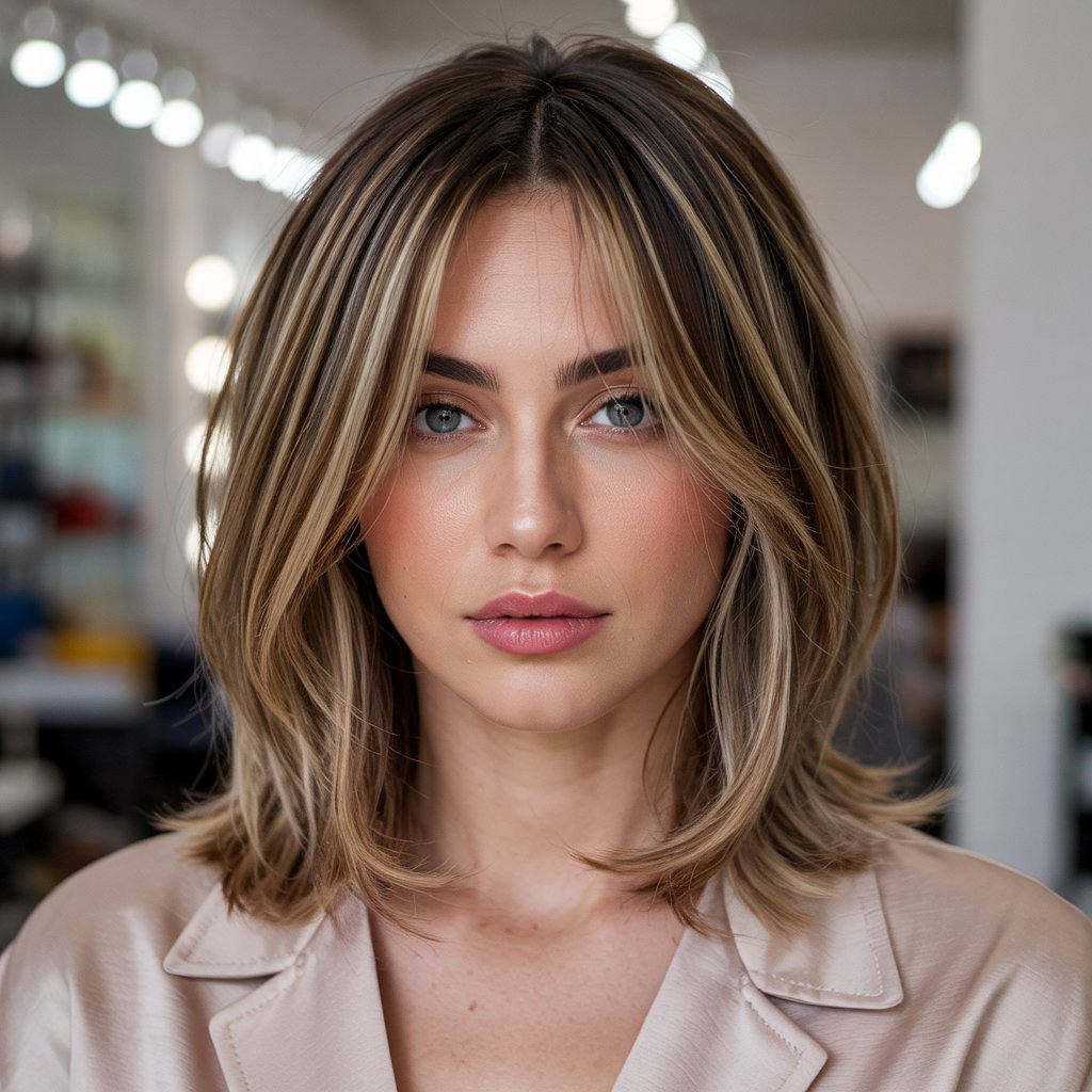 Layered Long Bob with Feathered Curtain Bangs