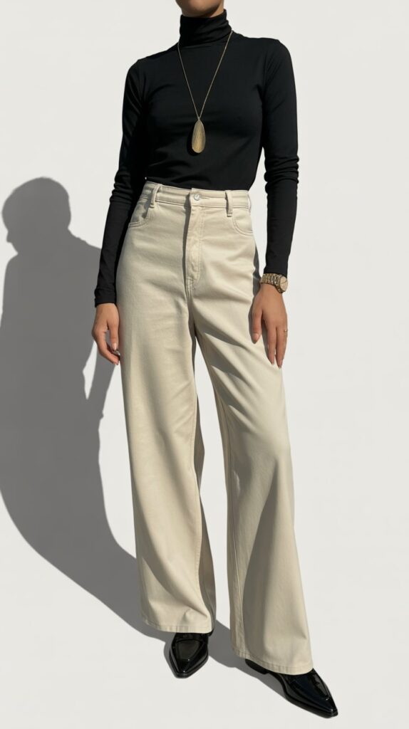 27 Elegant Self Care Sunday Dress to Impress Looks 14 The Soft Turtleneck and Wide-Leg Pants Pairing