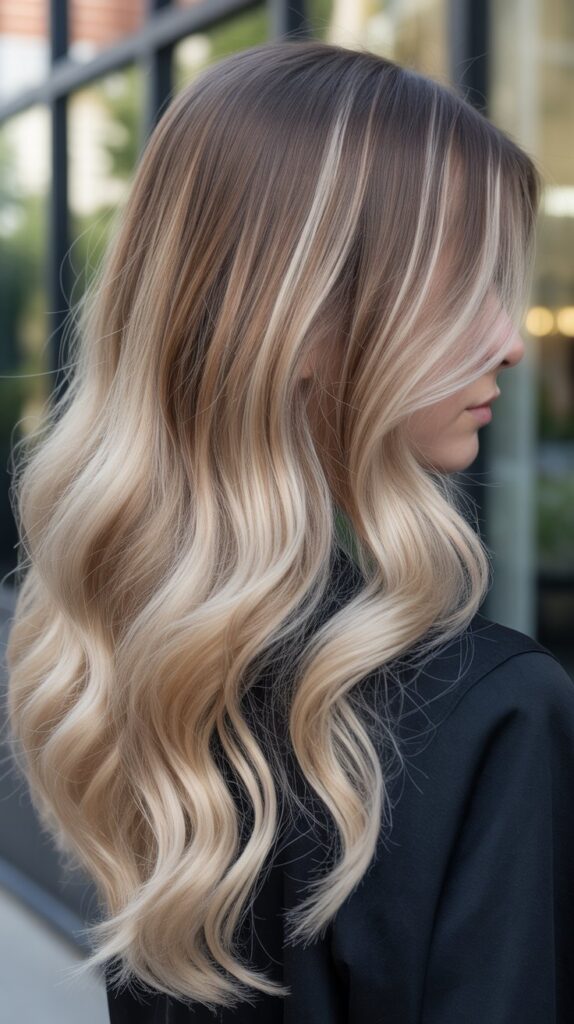17. Blonde Balayage with Black Shadow Root