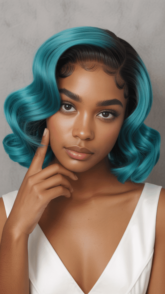  Teal Blue Finger Waves Bob