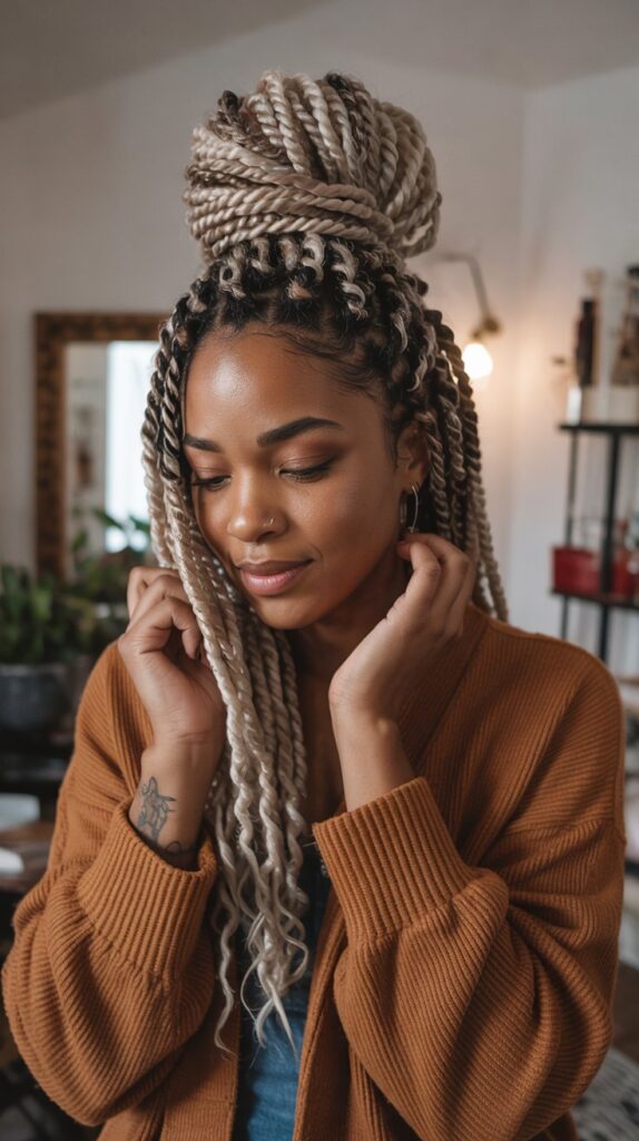 27 Chic Cute Winter Hairstyles for Black Women 15 . Mini Twists
