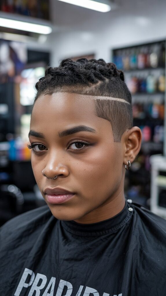 33 Flattering Low Cut Styles for Black Women with Round Faces 6 Temple Fade with Top Design