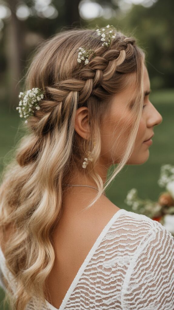 30+ Half-Up, Half-Down Wedding Hairstyles That Will Take Your Wedding Look to the Next Level 2 Bohemian Braided Crown
