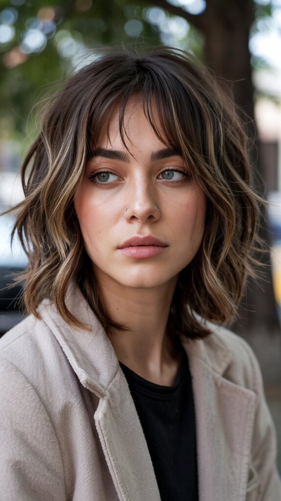27+ Cute Haircuts for Thin Hair to Add Volume and Style 20 Layered Shag with Bangs