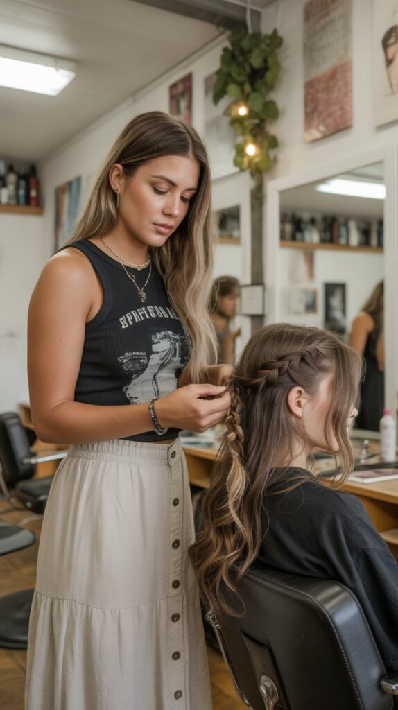 33 Chic Hairstylist Outfits for Work This Summer 32 Button-Front Midi Skirt with Graphic Tank