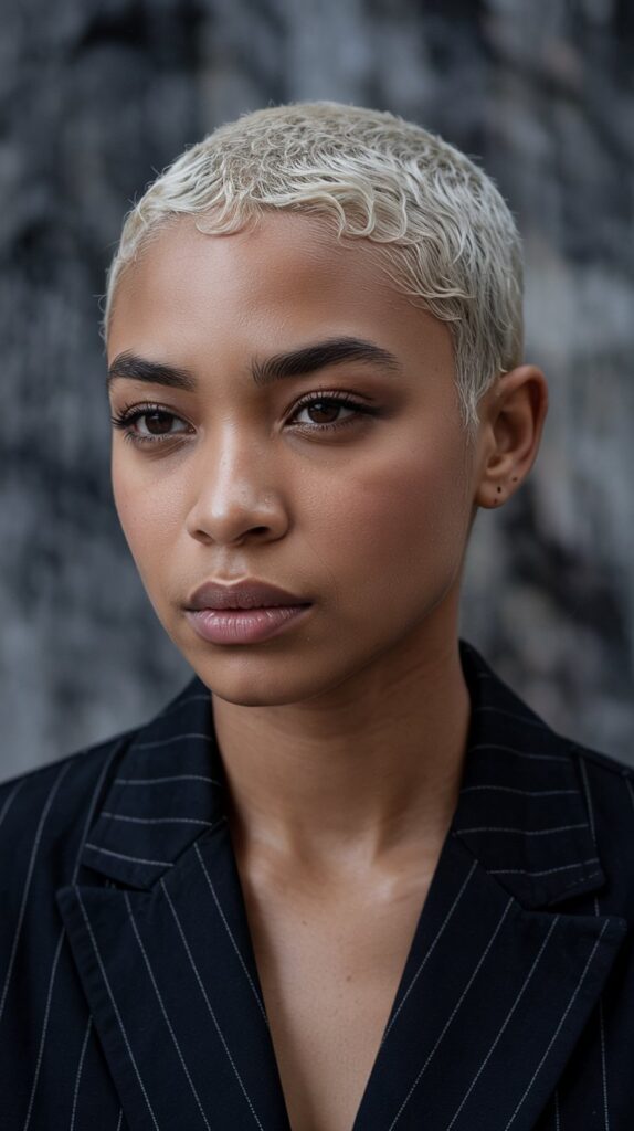 33 Flattering Low Cut Styles for Black Women with Round Faces 20 Buzz Cut with Widow's Peak Emphasis