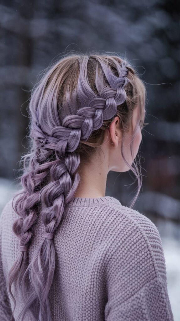  Braided Half-Up Style with Smoky Lilac