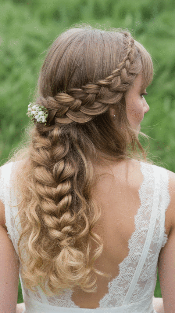 Best 30+ Wedding Hairstyles for Long Curly Hair 4 Braided Crown with Loose Curls