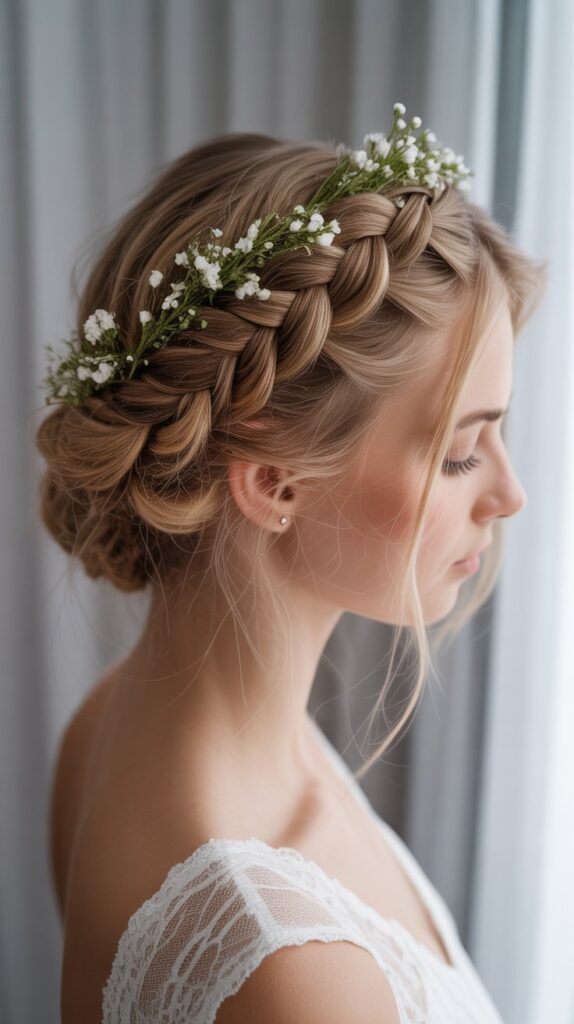 33 Best Half-Up, Half-Down Bridal Hairstyles 3 Braided Crown Half-Up Design