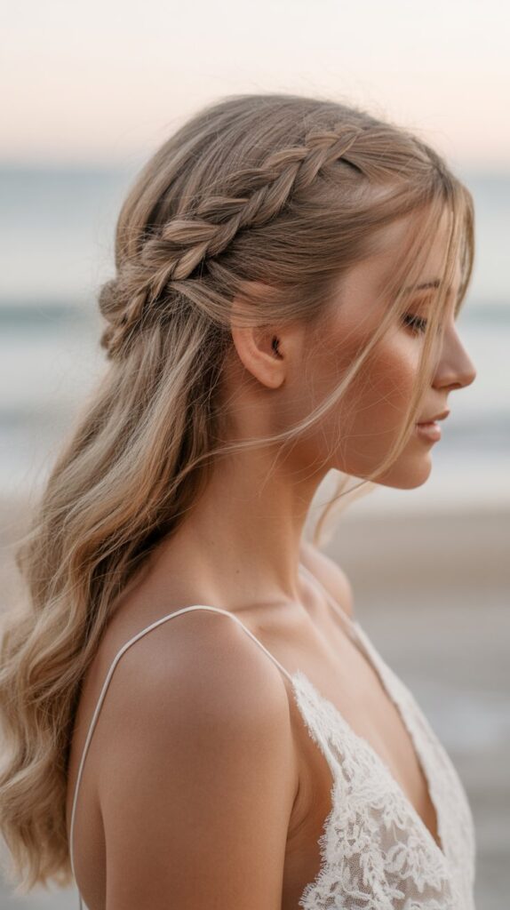 33 Best Half-Up, Half-Down Bridal Hairstyles 17 Braided Accent with Loose Waves