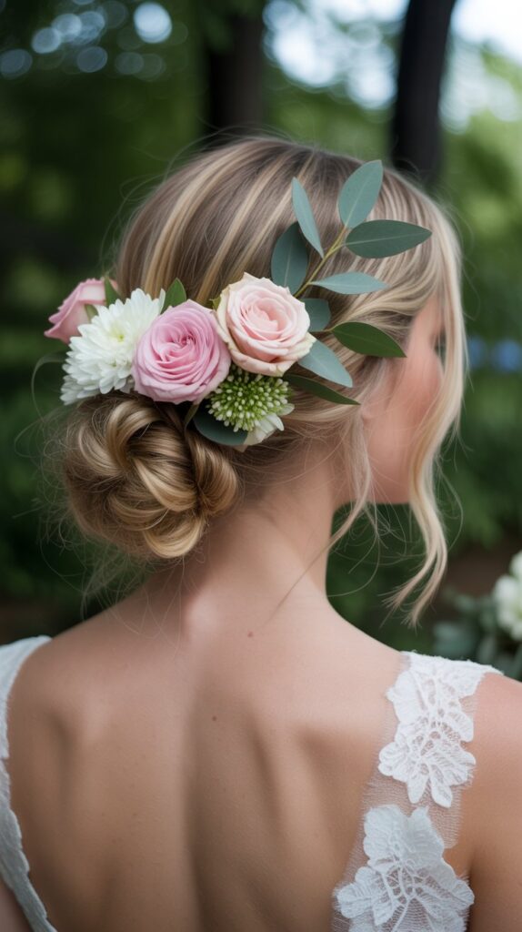 33 Best Half-Up, Half-Down Bridal Hairstyles 6 Half-Up with Floral Accent