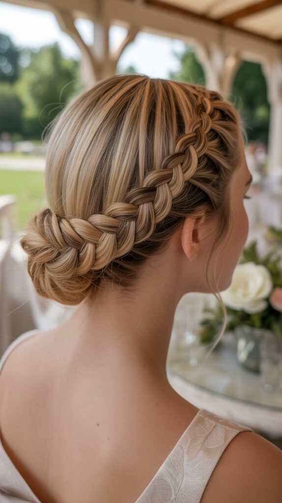 30+ Romantic Bridesmaid Updo Hairstyles with Braid 18 Infinity Braid Updo