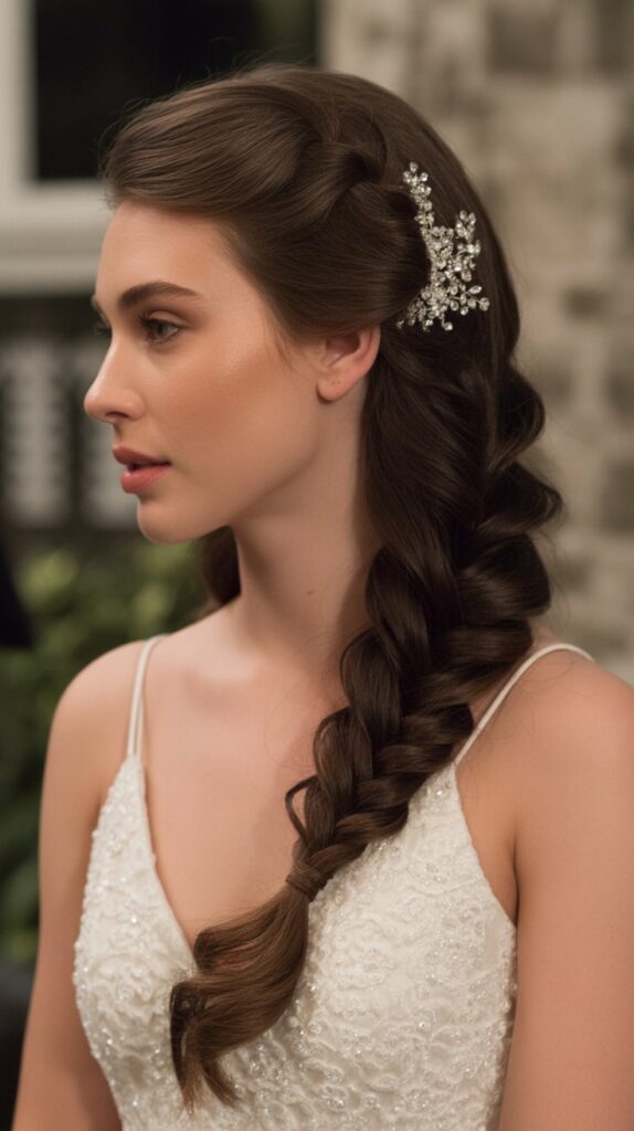 30+ Romantic Bridesmaid Updo Hairstyles with Braid 7 Side Swept Braided Updo