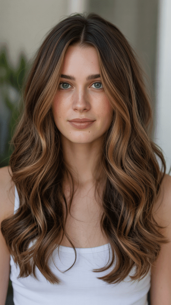 Caramel Highlights with Deep Brown Lowlights on Waves