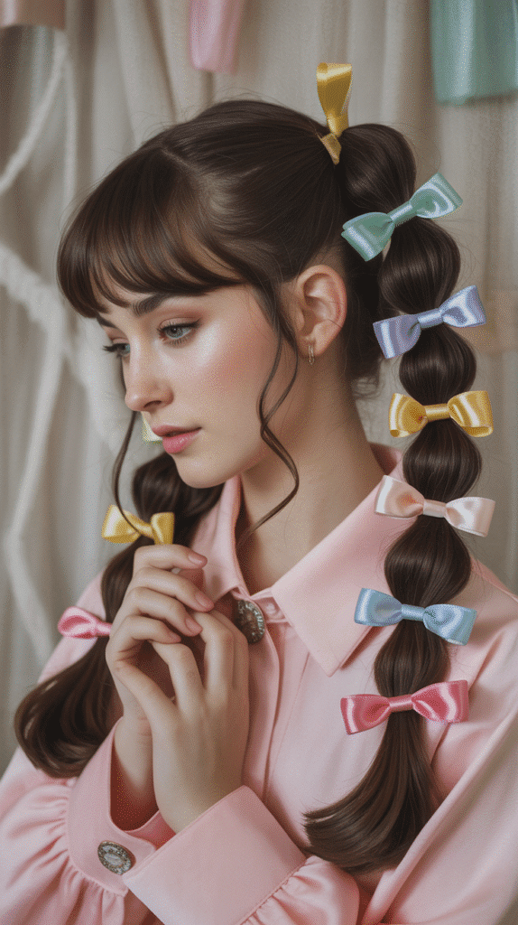 30 Winter Hair Braids Inspired by Aespa 4 Ningning's Bubble Braids with Ribbons