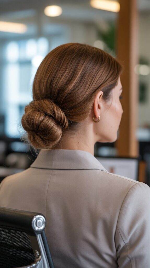 27 Professional Greasy Hair Hairstyles for Work 7 The Low Chignon