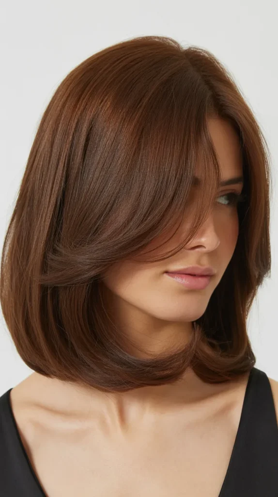 Long Bob with Curtain Bangs for Thick Hair