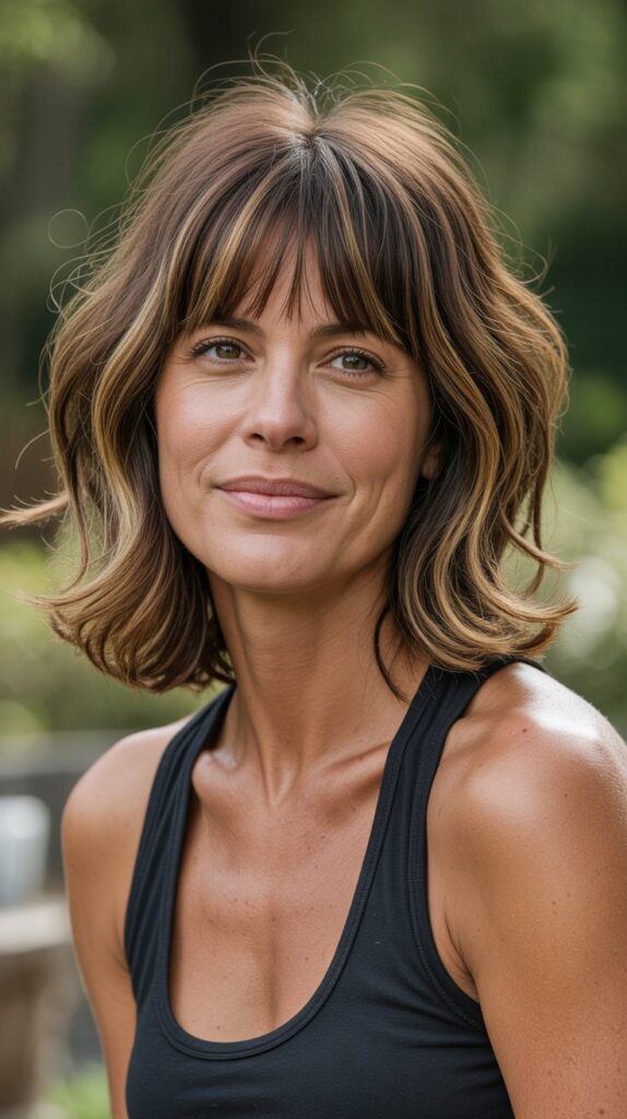 30 Stylish Long Bob with Curtain Bangs for Women Over 40 9 Tousled Long Bob with Curtain Bangs