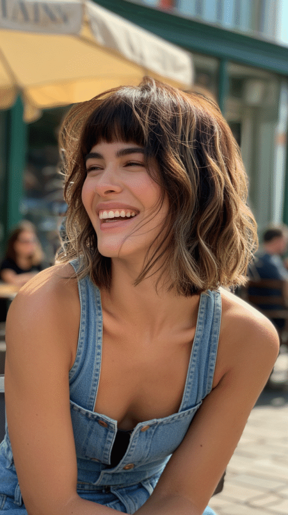 Tousled Long Bob with Curtain Bangs