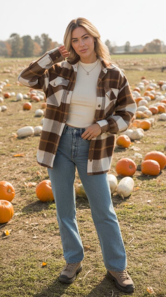 30 Best Casual Fall Outfits for Women 2025 18 Shacket with Thermal and Straight Jeans