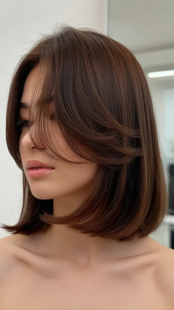 Long Bob with Side-Swept Curtain Bangs