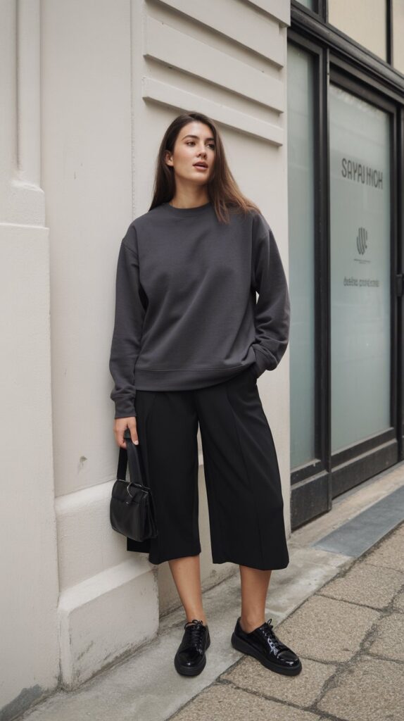 25 Modern DTI Outfits for the Self Care Sunday Vibe 11 French Terry Crewneck and Culottes